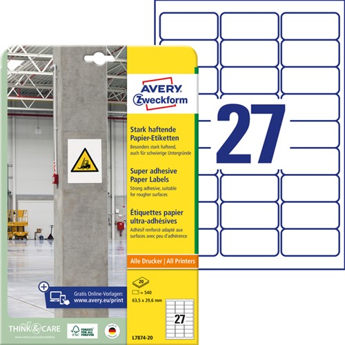 Etiket Avery L7874-20 63.5x29.6mm 540 stuks-2
