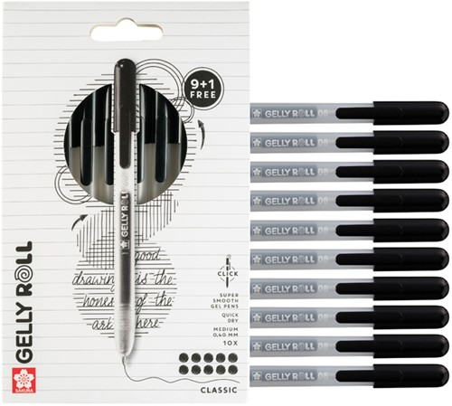 Gelschrijver Sakura Gelly Roll Classic 08 klikfunctie set à 10 stuks zwart-1