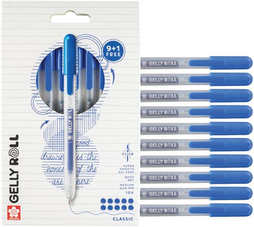 Gelschrijver Sakura Gelly Roll Classic 08 klikfunctie set à 10 stuks blauw-1
