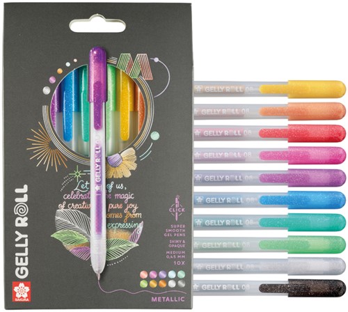 Gelschrijver Sakura Gelly Roll Metallic 08 klikfunctie assorti 10st-1