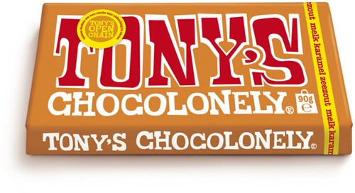 Chocolade Tony's Chocolonely melk karamel zeezout reep 90 gram