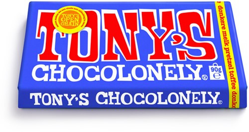 Chocolade Tony's Chocolonely donkere melk pretzel toffee reep 90 gram-3