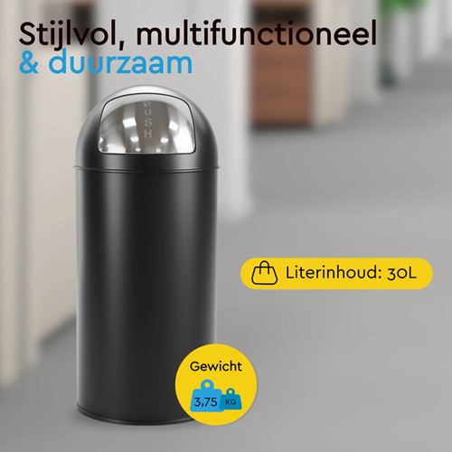 Afvalbak BRASQ Push Bin PB230+ 30 liter zwart-2