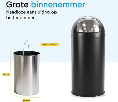 Afvalbak BRASQ Push Bin PB230+ 30 liter zwart-4