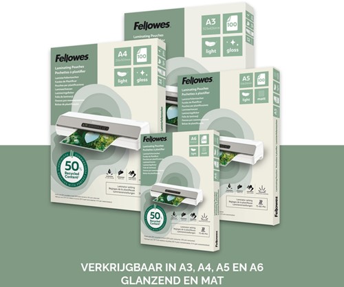 Lamineerhoes Fellowes A4 light 50% gerecycled mat 100stuks-4