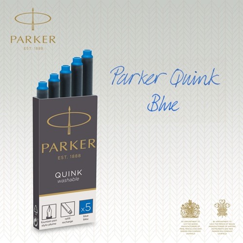 Inktpatroon Parker Quink uitwasbaar blauw blister à 5 stuks-1