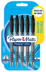 Balpen Paper Mate Flexgrip Ultra medium zwart blister à 5 stuks