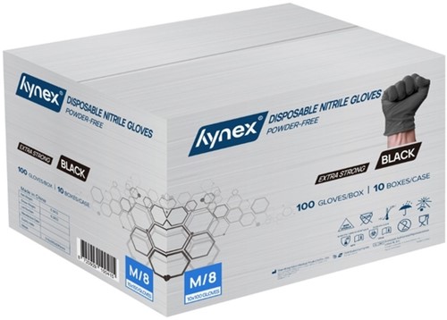 Handschoen Hynex nitril M zwart 5gr extra sterk100 stuks-1