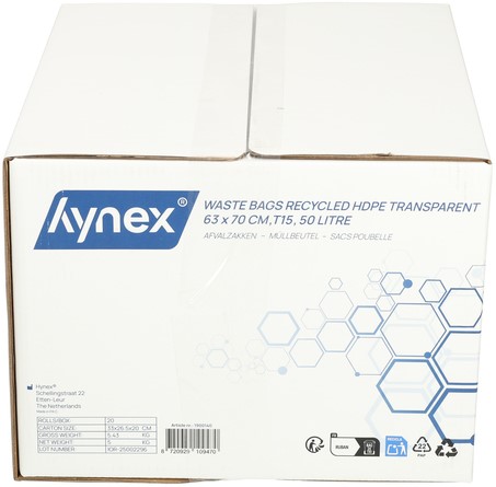 Afvalzak Hynex 63x70cm HDPE recycled T15 50L transparant rol à 50 stuks-5