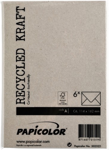 Envelop Papicolor C6 114x162mm kraft grijs pak à 6 stuks-3