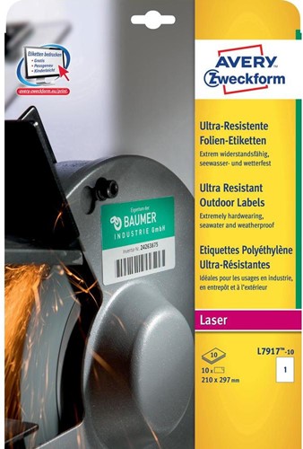 Etiket Avery L7917-10 ultra-resistent wit 210x297 permanent 1/vel 10 vel/pak-2