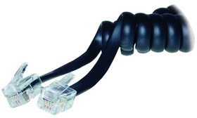 Telefoonsnoer 4meter gekruld RJ10-RJ10 stekker zwart