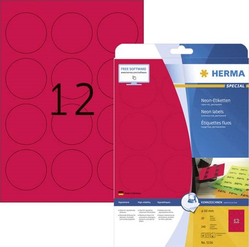 Etiket Herma 5156 rond 60mm neon rood 240stuks