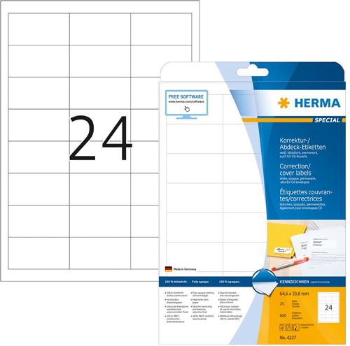Etiket Herma 4227 64.6x33,8mm correctie wit 600stuks
