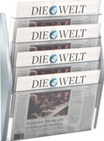 Folderhouder Helit 4 vakken A3 wand transparant/zilver