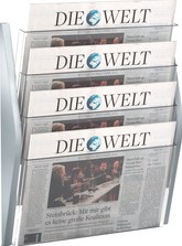 Folderhouder Helit 4 vakken A3 wand transparant/zilver