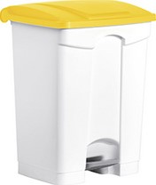 Afvalbak Helit met pedaal 70liter kunststof wit/geel