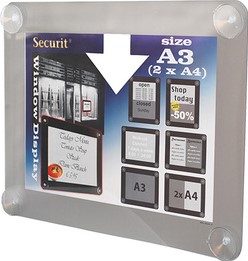 Posterhouder Securit A3 met 4 zuignappen grijs