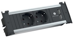 Stekkerblok inbouw Bachmann Kapsa S 2x230V & 2xUSB zwart