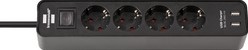 Stekkerblok Brennenstuhl Ecolor 4x230V & 2xUSB zwart