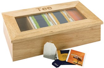 Theedoos APS 4-vaks hout lichtbruin