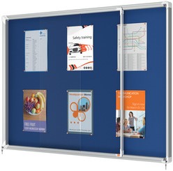 Vitrinekast Nobo Premium plus voor binnen (18xA4) 130x91cm schuifdeur vilt blauw