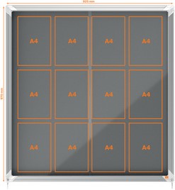 Vitrinekast Nobo Premium plus voor binnen (12xA4) 87x91cm schuifdeur vilt grijs