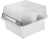 Kaartenbak Han A5 kunststof met deksel en slot grijs/transparant