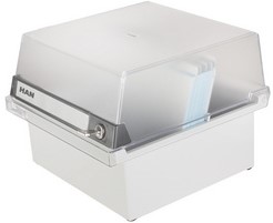 Kaartenbak Han A5 kunststof met deksel en slot grijs/transparant