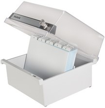 Kaartenbak Han A5 kunststof met deksel en slot grijs/transparant-2