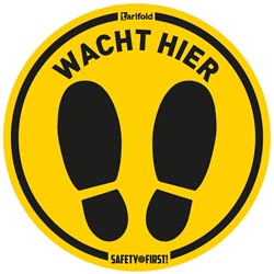 Vloersticker wacht hier geel/zwart Ø350mm gelamineerd vinyl
