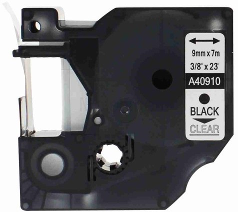 Labeltape 40910 D1 9mmx7m zwart op transparant-2