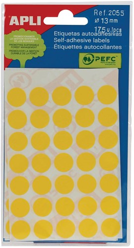 Etiket Apli 2055 rond 13mm geel 175stuks