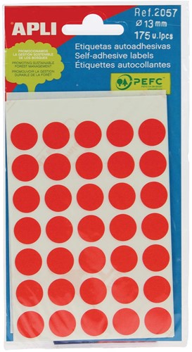 Etiket Apli 2057 rond 13mm rood 175stuks