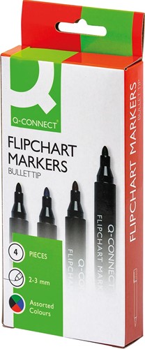 Viltstift Q-Connect flipover rond 2-3mm assorti set à 4 stuks
