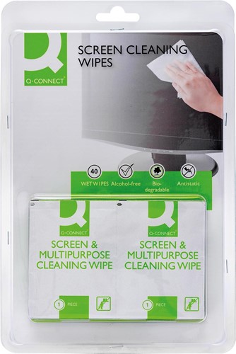 Reiniger Q-Connect beeldscherm doekjes nat/droog 40stuks