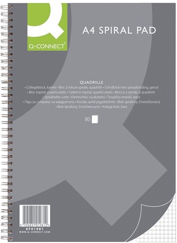 Collegeblok Q-Connect A4 4r ruit 5mm 4-gaats 70gr