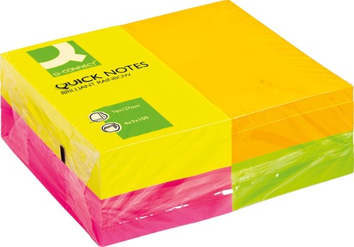 Memoblok Q-Connect 76x127mm neon kleuren assorti 4 kleuren per/12