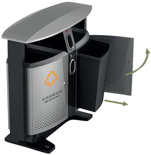 Buitenafvalbak voor afvalscheiding + lege batterijen zwart/aluminiumgrijs-2