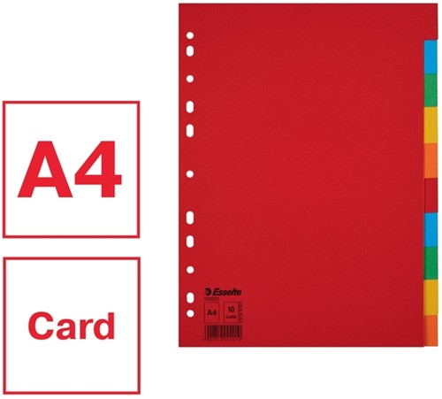 Tabbladen Esselte Economy A4 10-delig karton 11-rings assorti-6