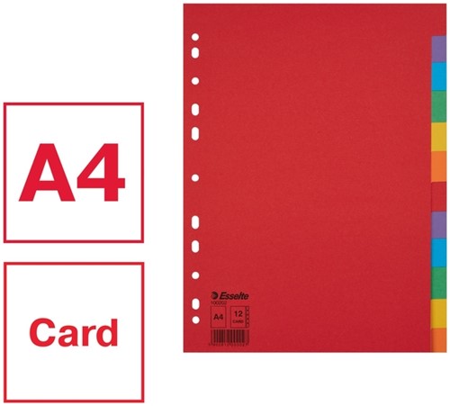 Tabbladen Esselte Economy A4 12-delig karton 11-rings assorti-3