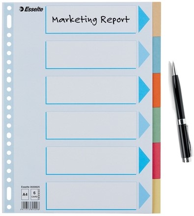 Tabbladen Esselte Premium A4 6-delig karton 23-rings assorti-12