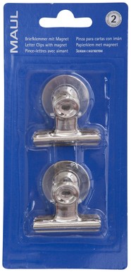 Papierklem MAUL Bulldog met magneet 40mm zilver 2 stuks-2