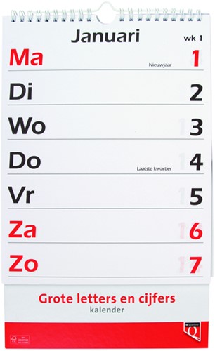 Kalender 2027 met grote letters en cijfers Quantore