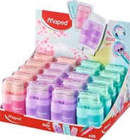 Puntenslijper Maped Connect 2gaats met gum display á 20 stuks pastel assorti