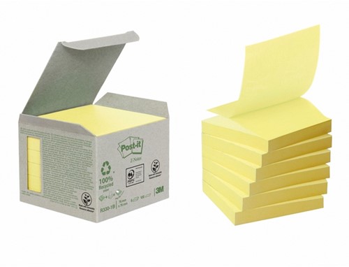 Memoblok Post-it Z-Note R330-1B recycled 76x76mm canary yellow 6 stuks