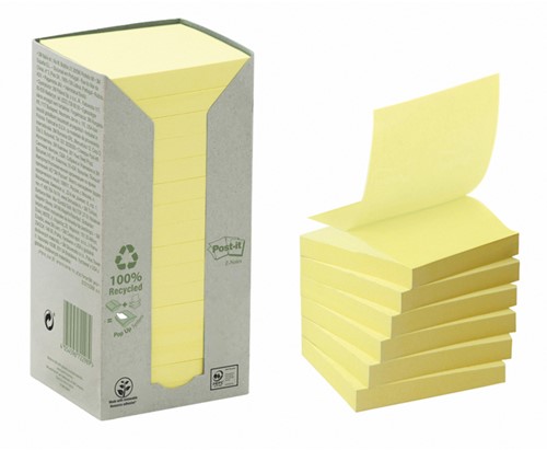 Memoblok Post-it Z-Note R330-1T 76x76mm recycled geel 16 stuks