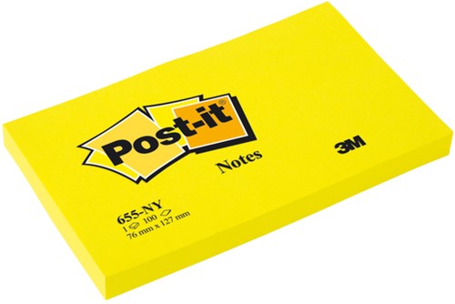Memoblok Post-it 655 76x127mm 100 vel per blok neon geel-2