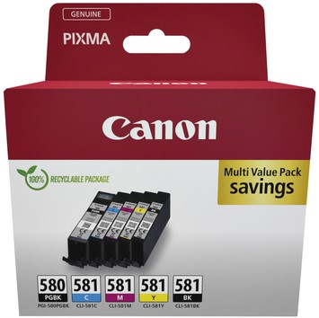 Inktcartridge Canon PGI-580 + CLI-581 2x zwart + 3 kleuren