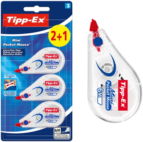 Correctietape Tipp-Ex mini pocket mouse 5mmx6m blister 2+1 gratis-1